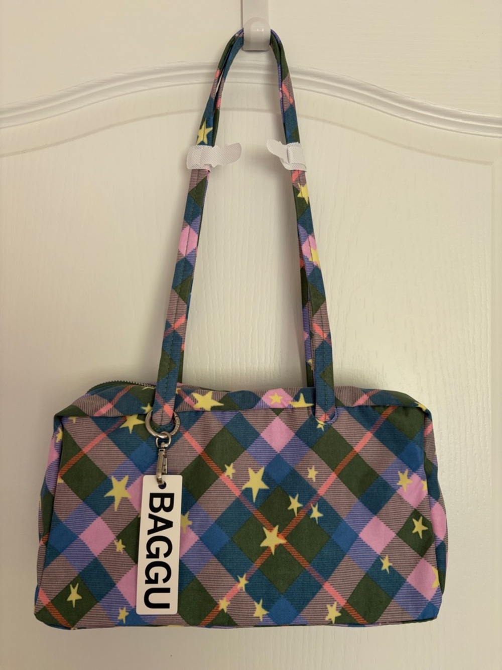 NWT BAGGU Green Star Plaid Regular Bowler Bag